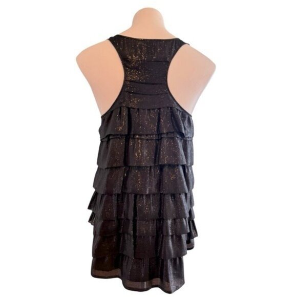 MADISON MARCUS Tiered Ruffled Silk Racerback Top Black Shimmer Size M NEW - Picture 5 of 7